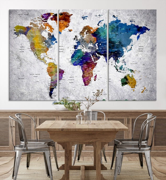 Extra Large Push Pin World Map Wall Art Canvas Print Birthday Traveler Gift