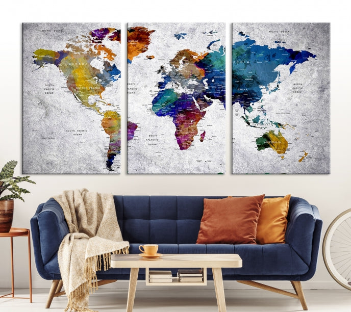 Extra Large Push Pin World Map Wall Art Canvas Print Birthday Traveler Gift