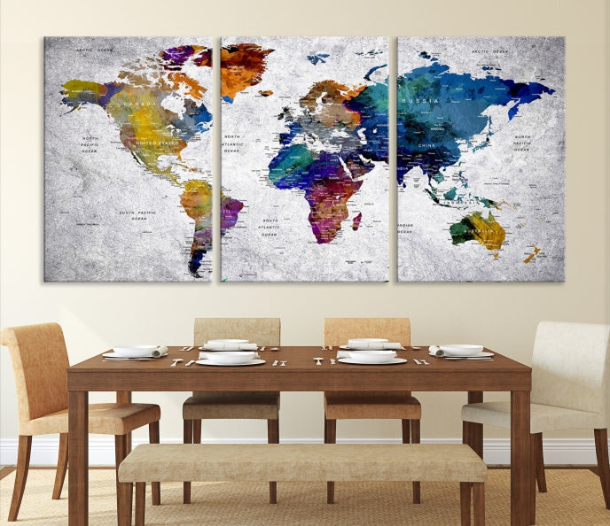 Extra Large Push Pin World Map Wall Art Canvas Print Birthday Traveler Gift