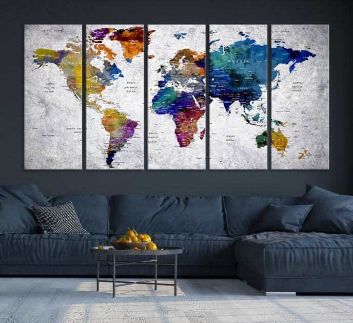 Extra Large Push Pin World Map Wall Art Canvas Print Birthday Traveler Gift