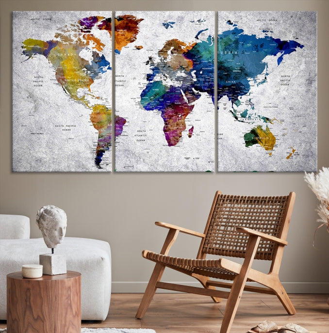 Extra Large Push Pin World Map Wall Art Canvas Print Birthday Traveler Gift