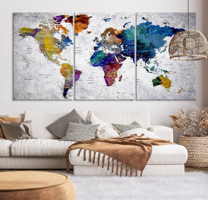 Extra Large Push Pin World Map Wall Art Canvas Print Birthday Traveler Gift