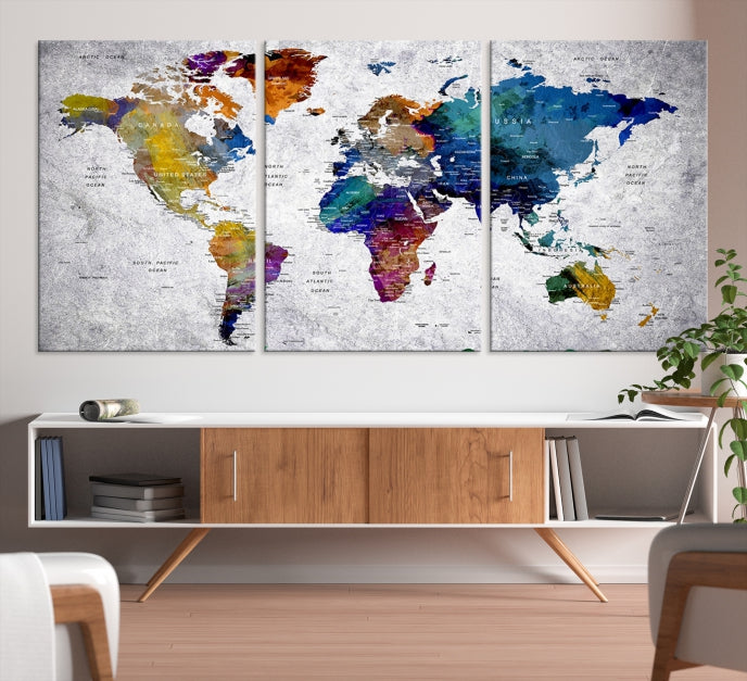 Extra Large Push Pin World Map Wall Art Canvas Print Birthday Traveler Gift