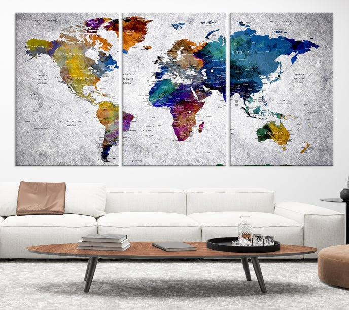 Extra Large Push Pin World Map Wall Art Canvas Print Birthday Traveler Gift