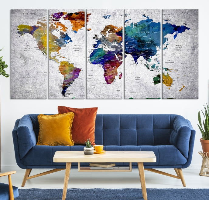 Extra Large Push Pin World Map Wall Art Canvas Print Birthday Traveler Gift