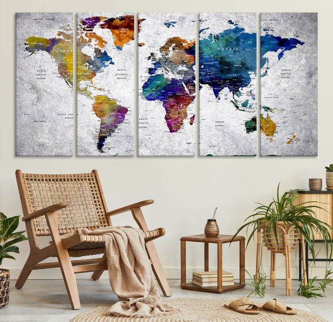 Extra Large Push Pin World Map Wall Art Canvas Print Birthday Traveler Gift