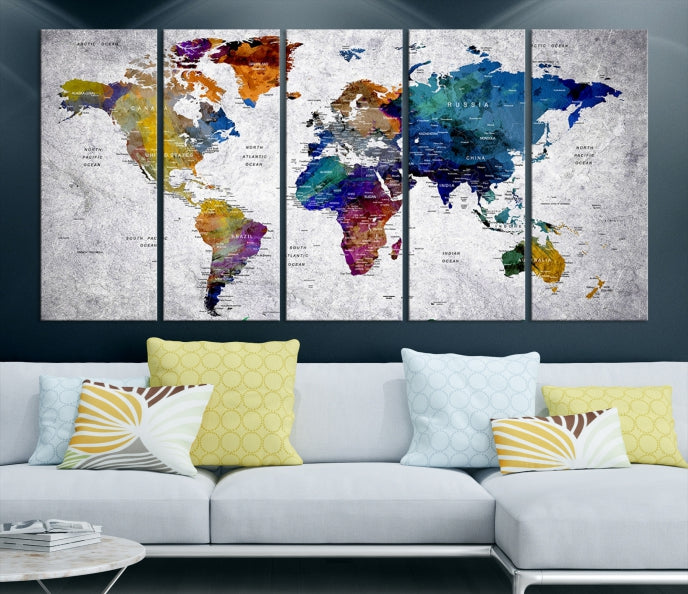 Extra Large Push Pin World Map Wall Art Canvas Print Birthday Traveler Gift