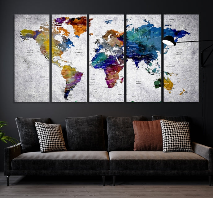 Extra Large Push Pin World Map Wall Art Canvas Print Birthday Traveler Gift