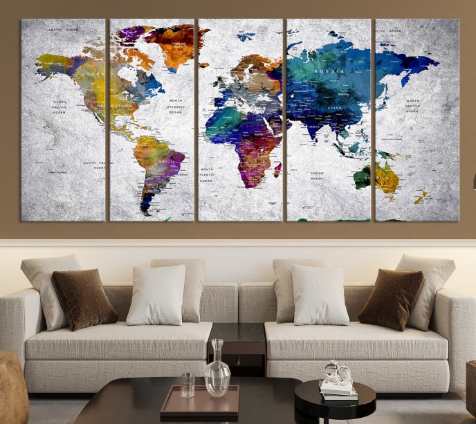 Extra Large Push Pin World Map Wall Art Canvas Print Birthday Traveler Gift