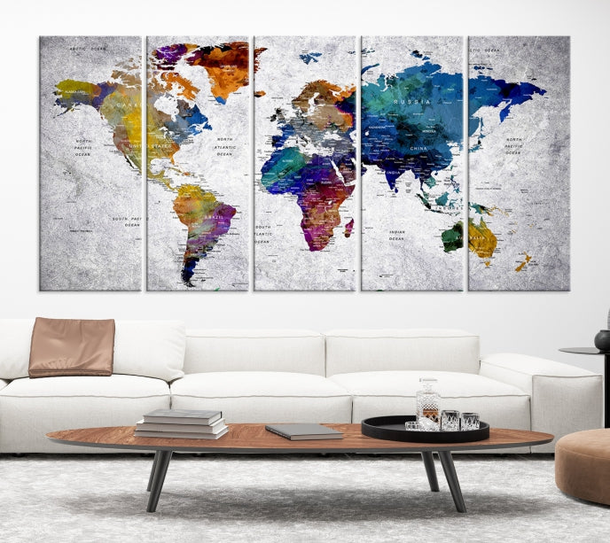 Extra Large Push Pin World Map Wall Art Canvas Print Birthday Traveler Gift