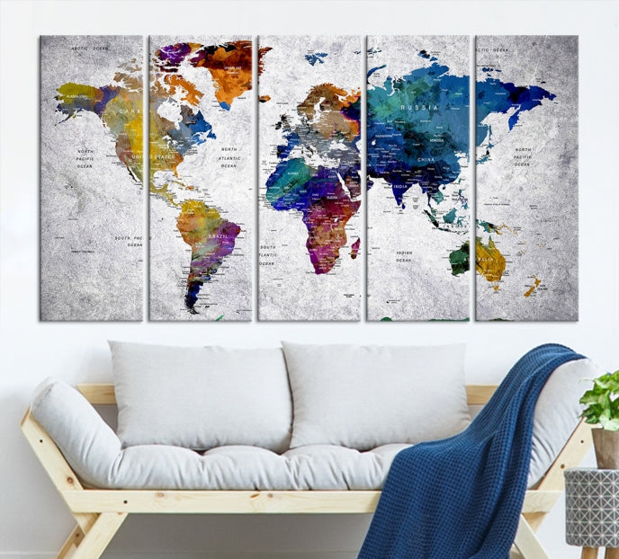 Extra Large Push Pin World Map Wall Art Canvas Print Birthday Traveler Gift