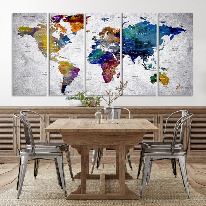 Extra Large Push Pin World Map Wall Art Canvas Print Birthday Traveler Gift