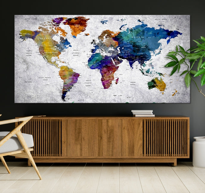 Extra Large Push Pin World Map Wall Art Canvas Print Birthday Traveler Gift