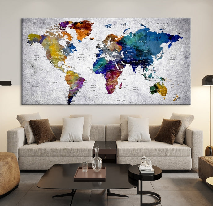 Extra Large Push Pin World Map Wall Art Canvas Print Birthday Traveler Gift