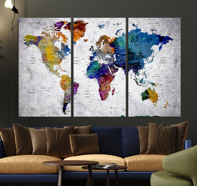 Extra Large Push Pin World Map Wall Art Canvas Print Birthday Traveler Gift