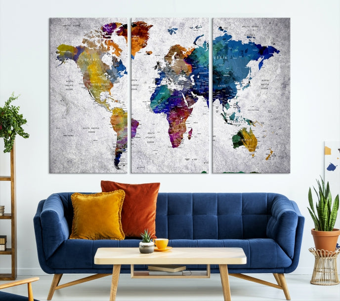 Extra Large Push Pin World Map Wall Art Canvas Print Birthday Traveler Gift