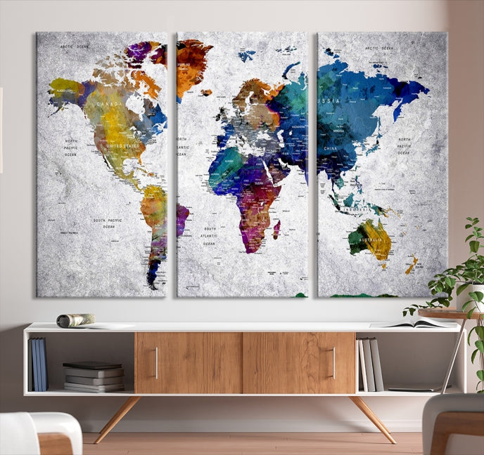 Extra Large Push Pin World Map Wall Art Canvas Print Birthday Traveler Gift