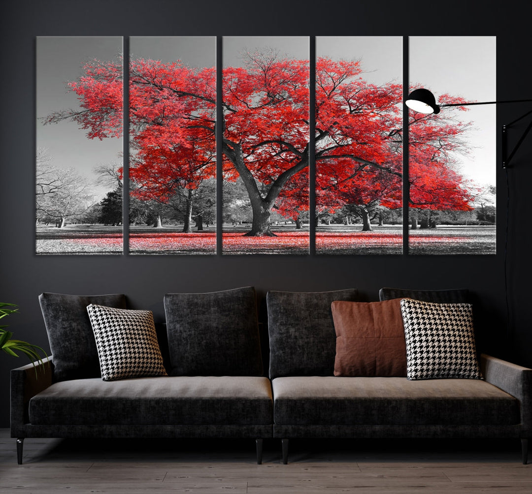 Extra Large Red Autumn Tree Canvas Wall Art Print Autumn Art Black and White Nature Photo Art Tree