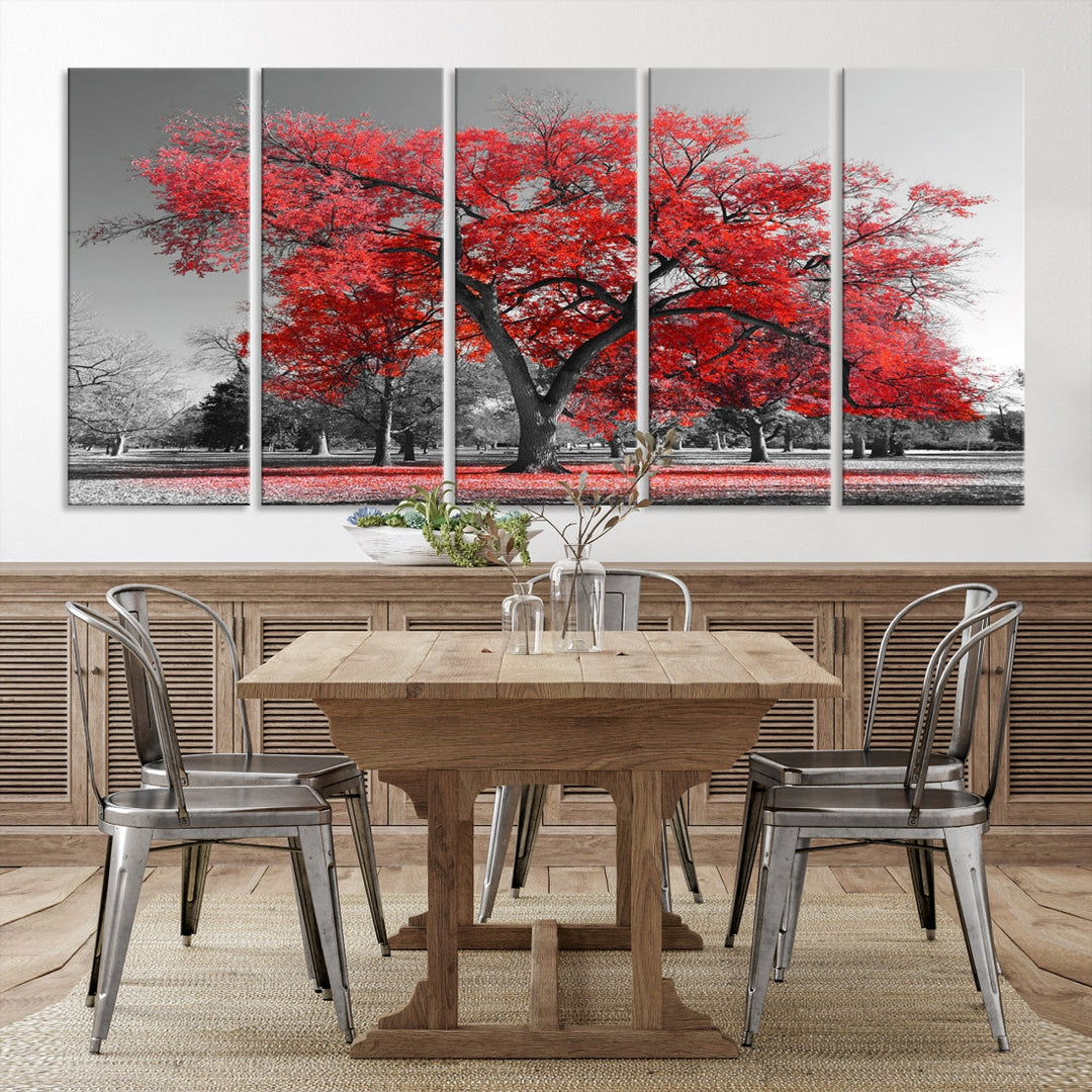 Extra Large Red Autumn Tree Canvas Wall Art Print Autumn Art Black and White Nature Photo Art Tree