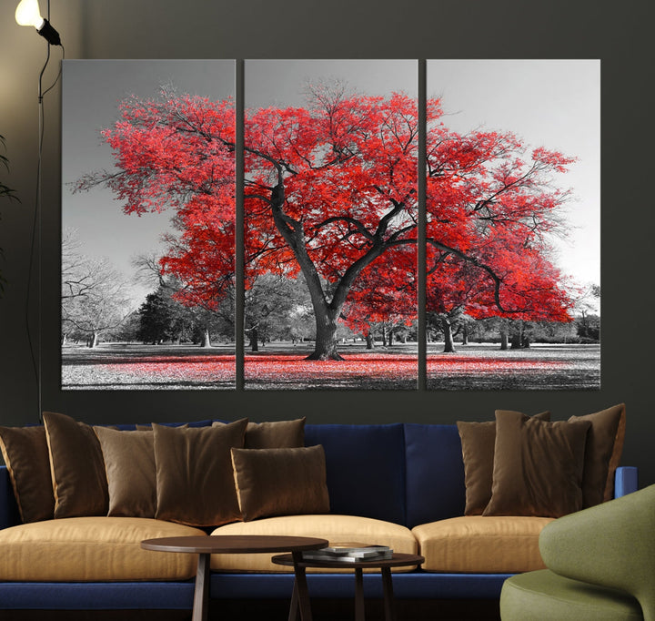 Extra Large Red Autumn Tree Canvas Wall Art Print Autumn Art Black and White Nature Photo Art Tree