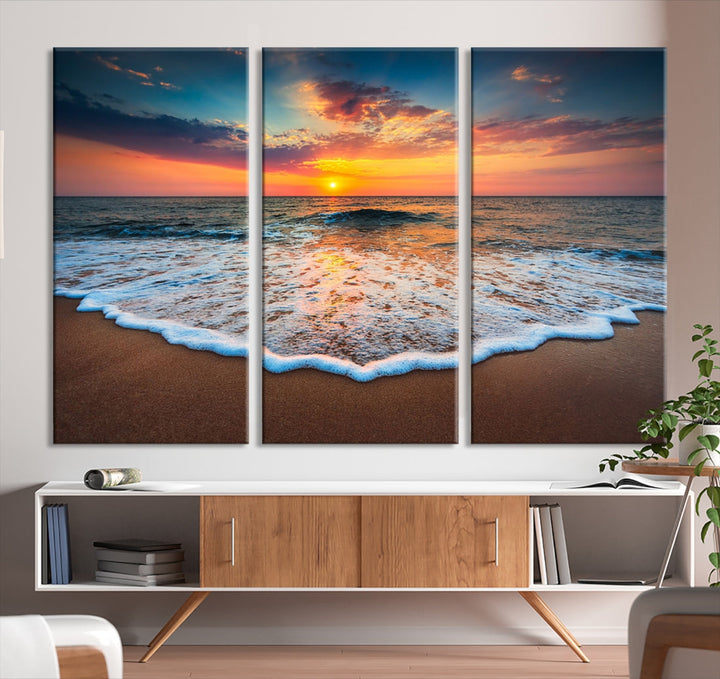 Extra Large Sunset Beach Coastal Wall Art Canvas Print for Living Room Decor