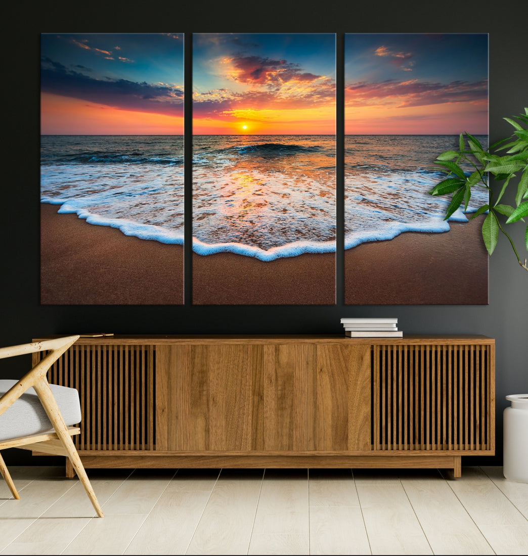 Extra Large Sunset Beach Coastal Wall Art Canvas Print for Living Room Decor