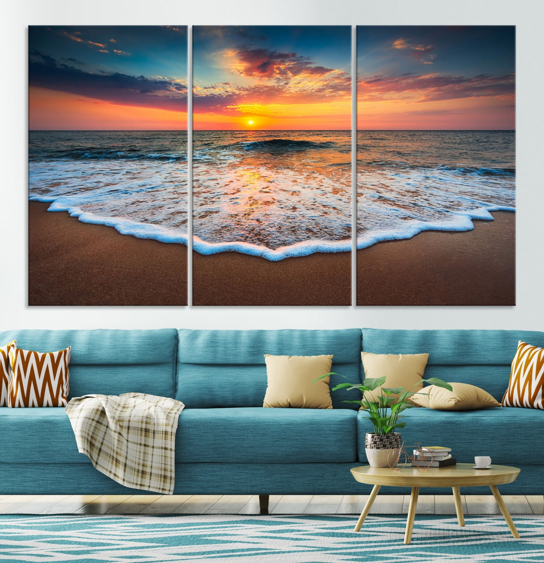 Extra Large Sunset Beach Coastal Wall Art Canvas Print for Living Room Decor