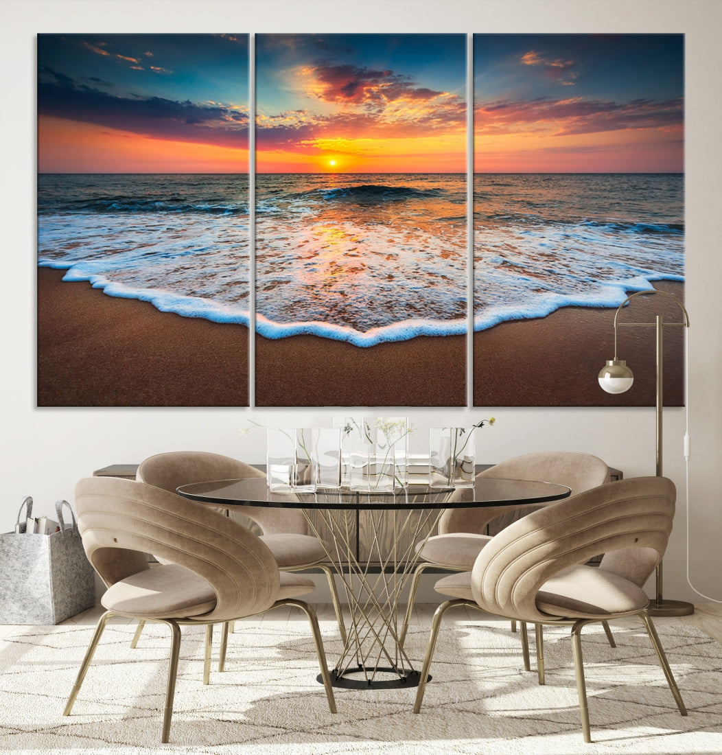 Extra Large Sunset Beach Coastal Wall Art Canvas Print for Living Room Decor