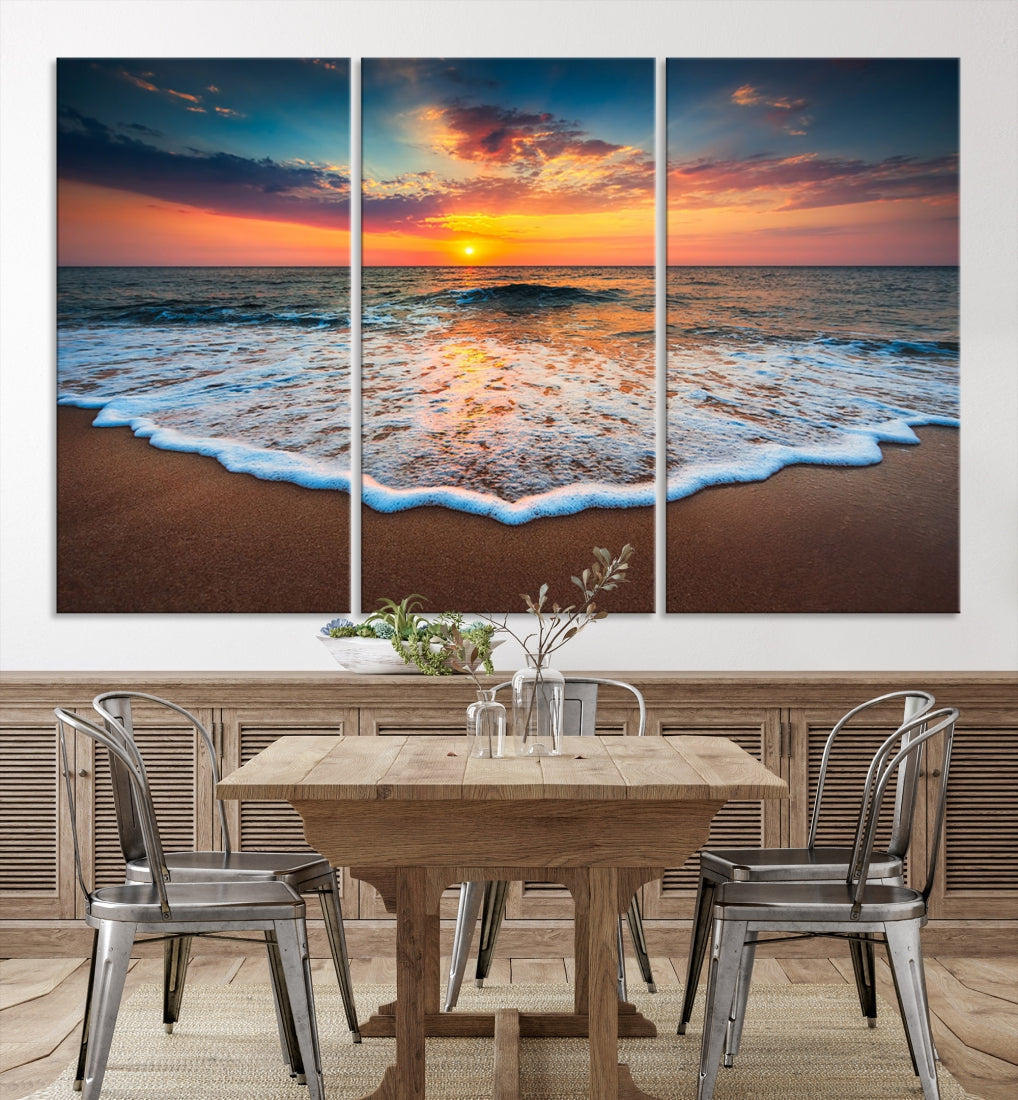 Extra Large Sunset Beach Coastal Wall Art Canvas Print for Living Room Decor