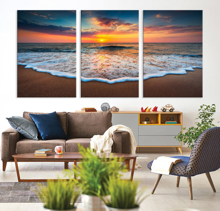 Extra Large Sunset Beach Coastal Wall Art Canvas Print for Living Room Decor