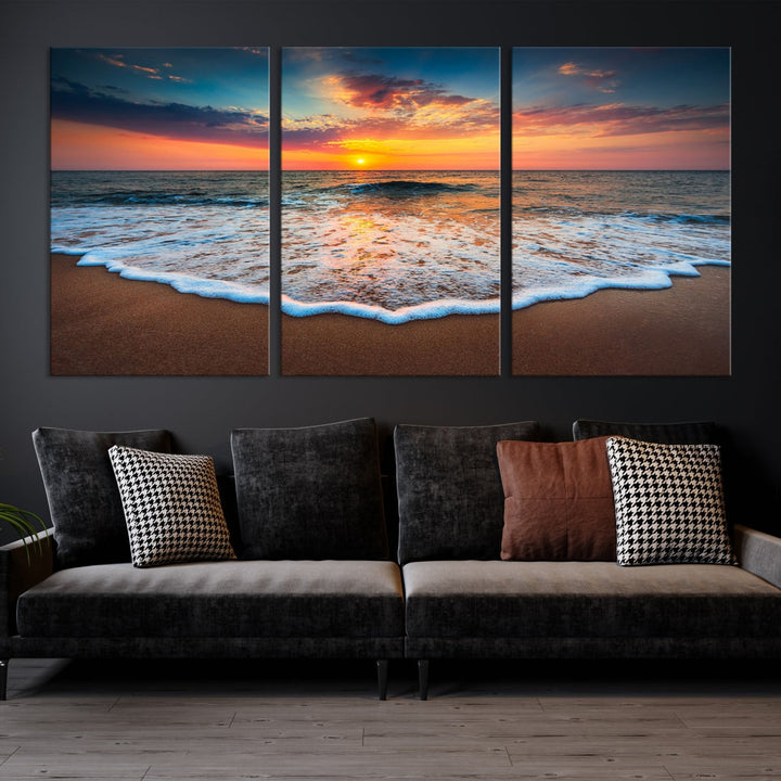 Extra Large Sunset Beach Coastal Wall Art Canvas Print for Living Room Decor