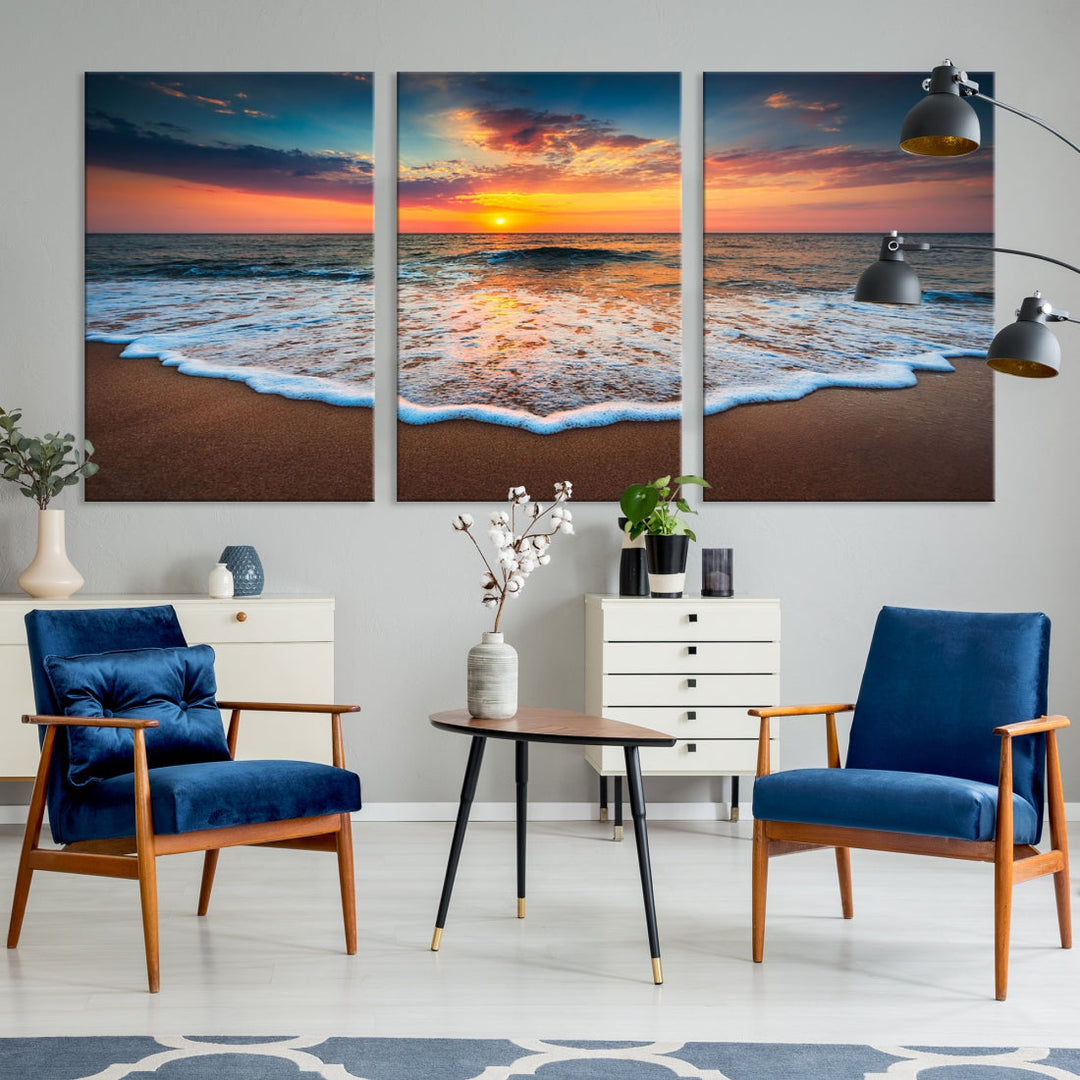 Extra Large Sunset Beach Coastal Wall Art Canvas Print for Living Room Decor