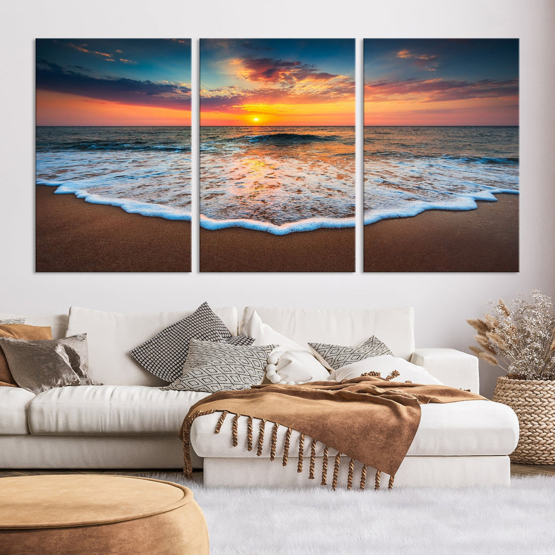 Extra Large Sunset Beach Coastal Wall Art Canvas Print for Living Room Decor