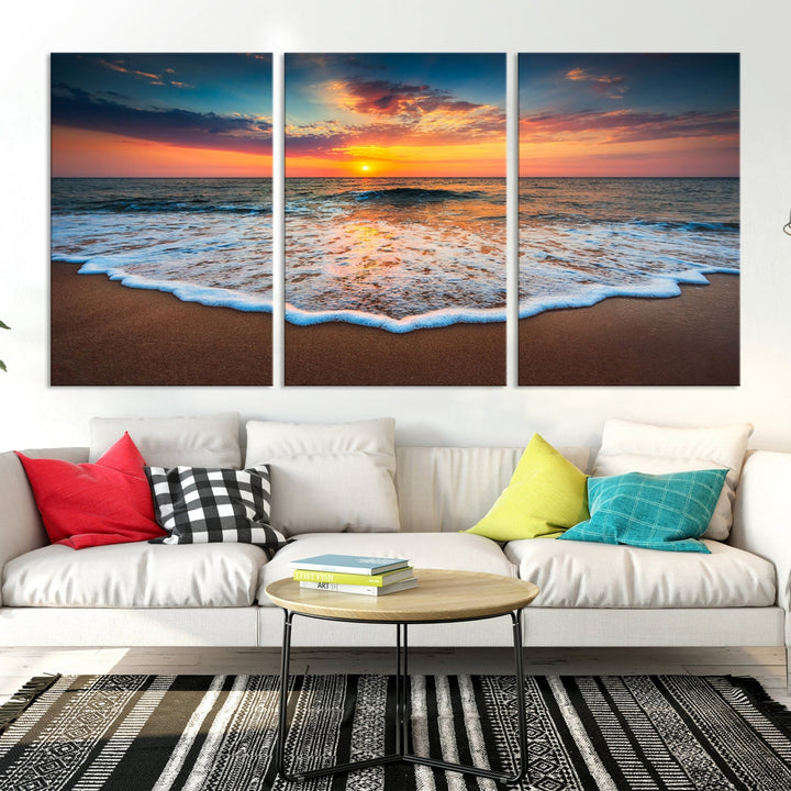 Extra Large Sunset Beach Coastal Wall Art Canvas Print for Living Room Decor