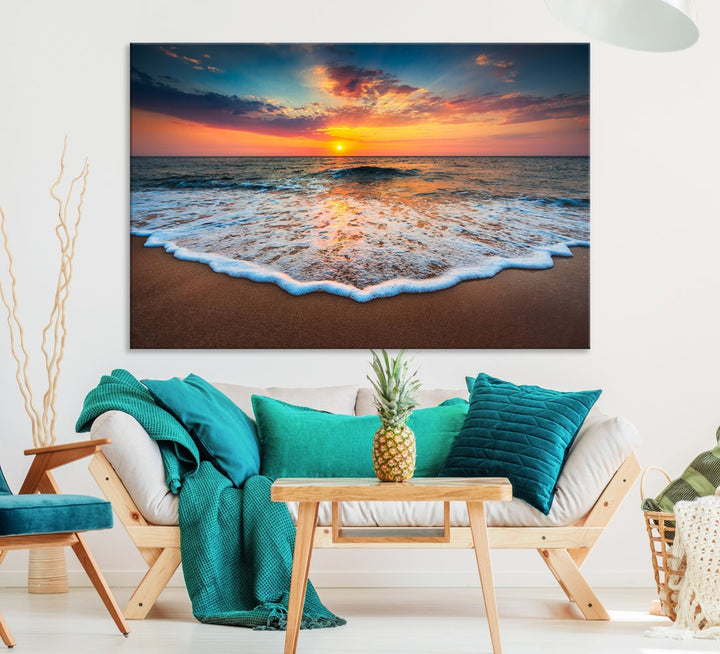 Extra Large Sunset Beach Coastal Wall Art Canvas Print for Living Room Decor