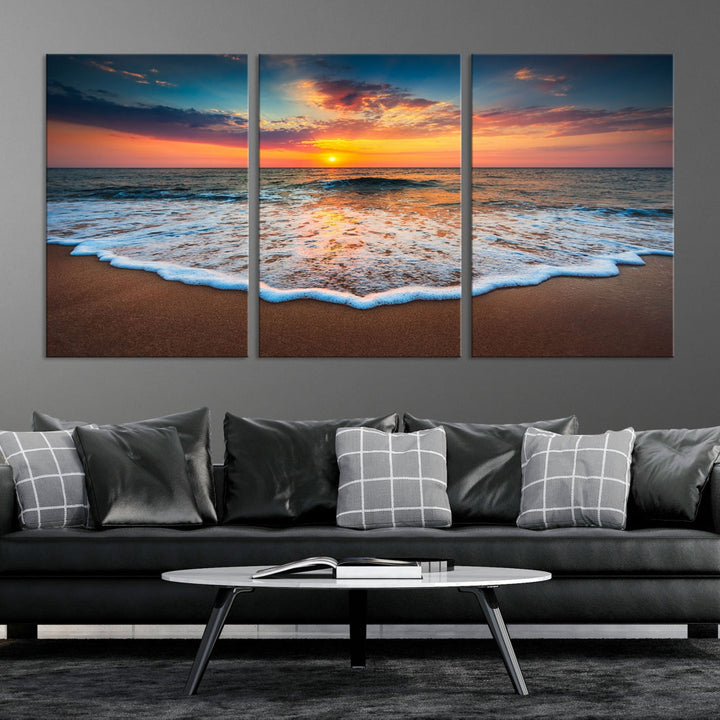 Extra Large Sunset Beach Coastal Wall Art Canvas Print for Living Room Decor