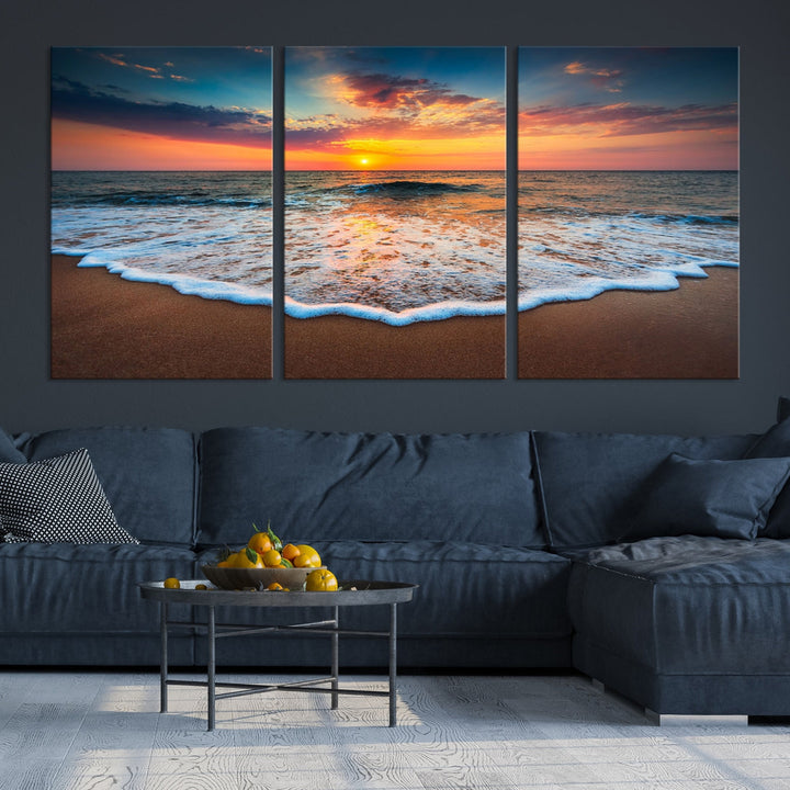 Extra Large Sunset Beach Coastal Wall Art Canvas Print for Living Room Decor