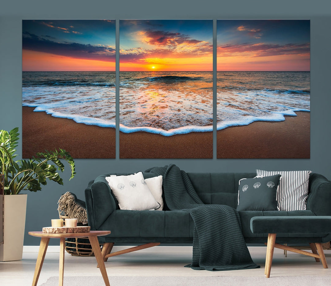 Extra Large Sunset Beach Coastal Wall Art Canvas Print for Living Room Decor