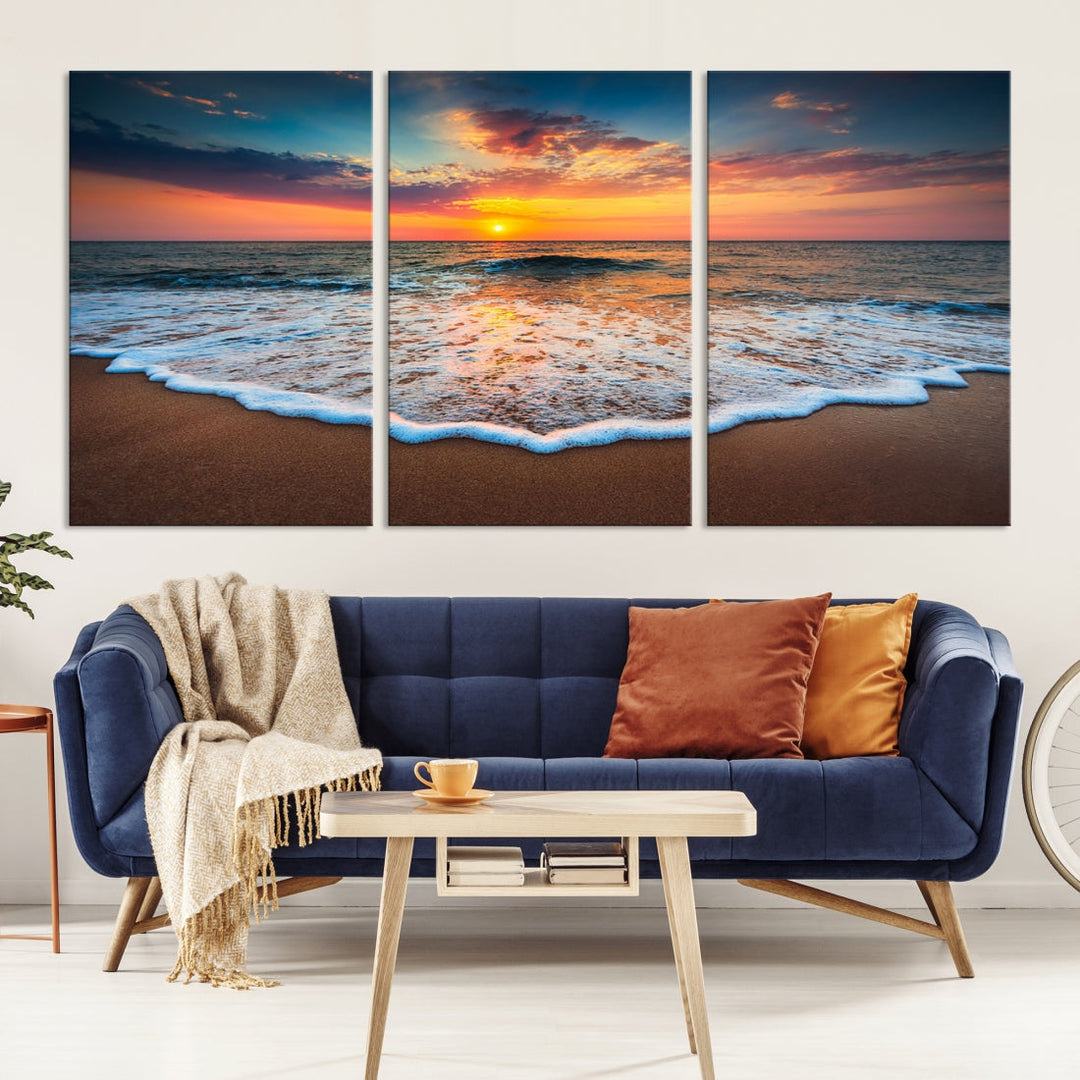 Extra Large Sunset Beach Coastal Wall Art Canvas Print for Living Room Decor