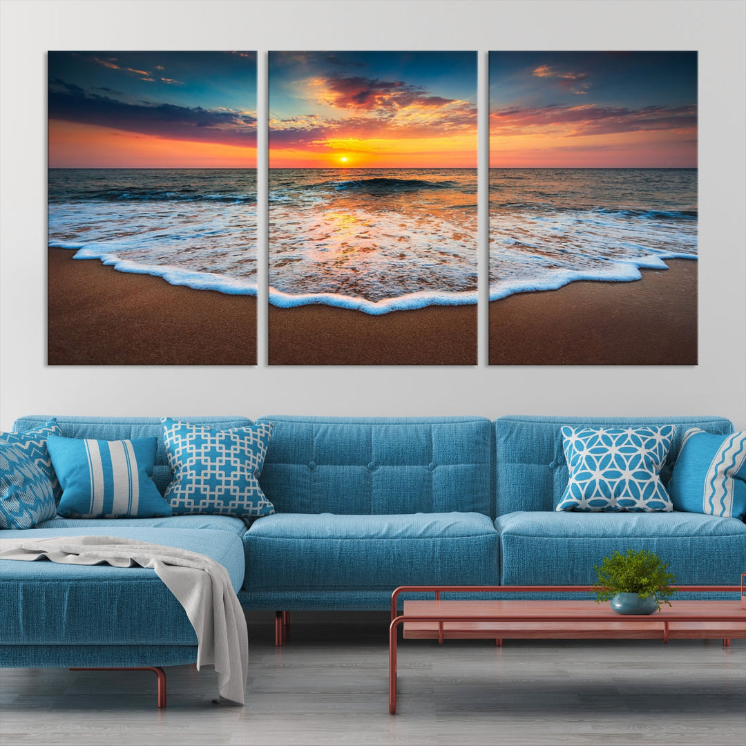 Extra Large Sunset Beach Coastal Wall Art Canvas Print for Living Room Decor