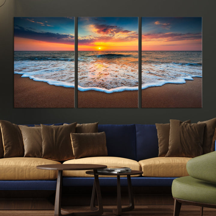 Extra Large Sunset Beach Coastal Wall Art Canvas Print for Living Room Decor