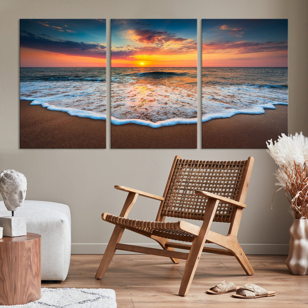 Extra Large Sunset Beach Coastal Wall Art Canvas Print for Living Room Decor