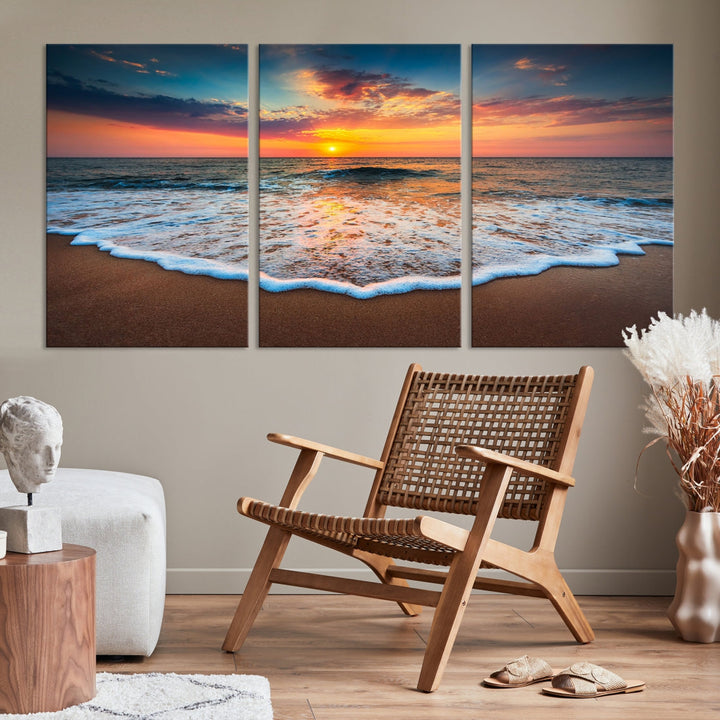 Extra Large Sunset Beach Coastal Wall Art Canvas Print for Living Room Decor