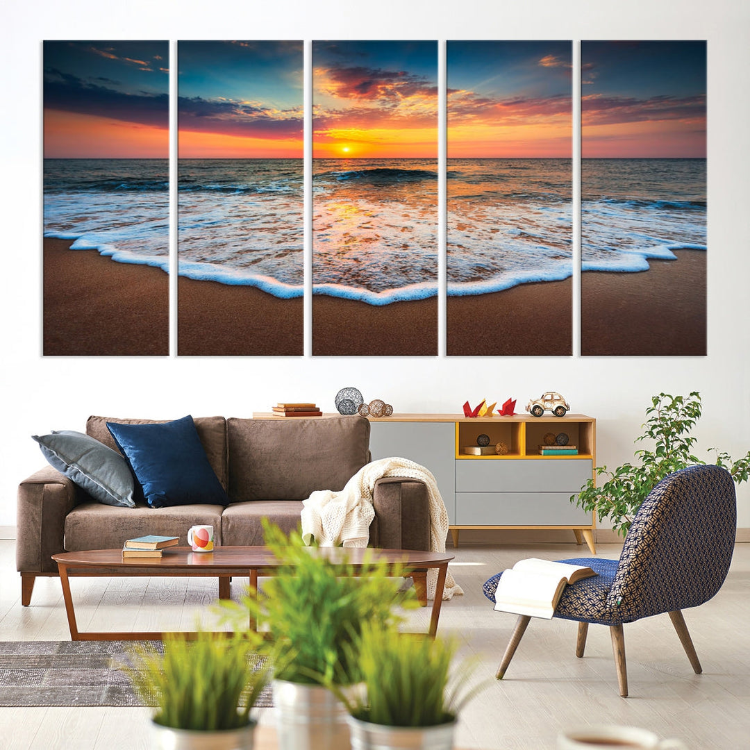 Extra Large Sunset Beach Coastal Wall Art Canvas Print for Living Room Decor