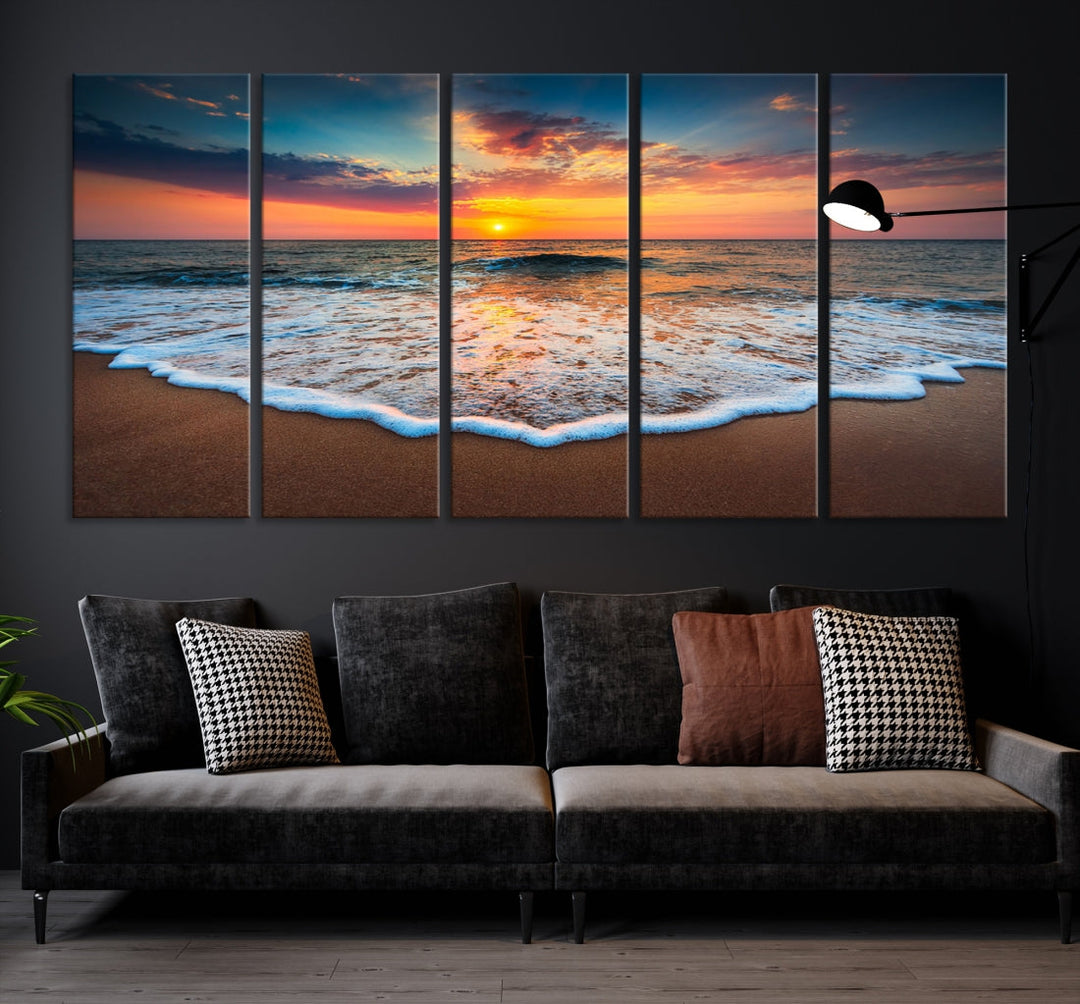 Extra Large Sunset Beach Coastal Wall Art Canvas Print for Living Room Decor