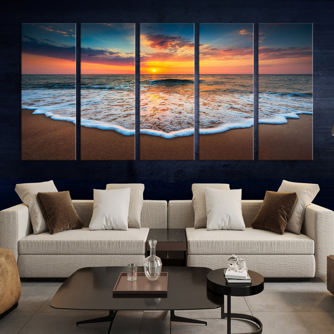 Extra Large Sunset Beach Coastal Wall Art Canvas Print for Living Room Decor