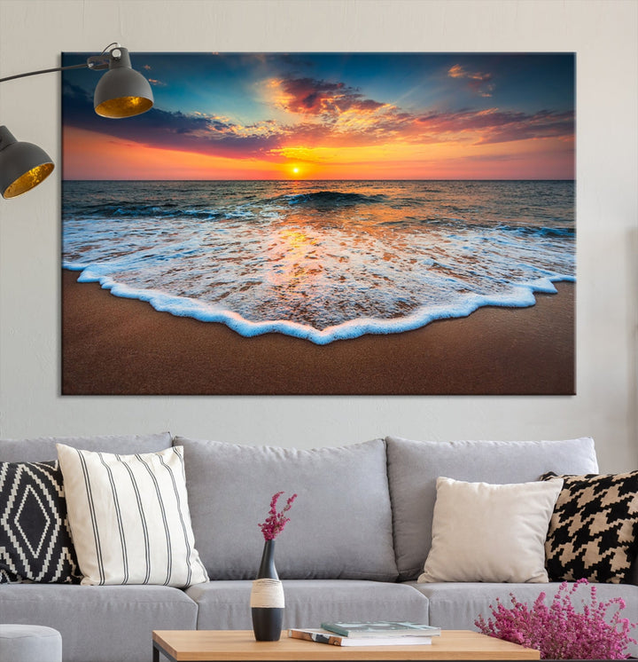 Extra Large Sunset Beach Coastal Wall Art Canvas Print for Living Room Decor