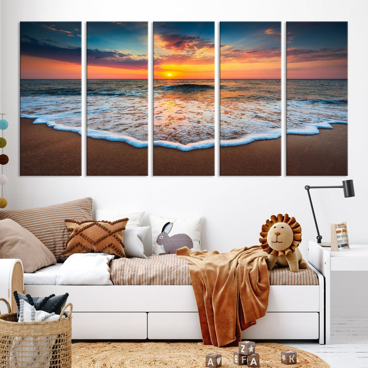 Extra Large Sunset Beach Coastal Wall Art Canvas Print for Living Room Decor