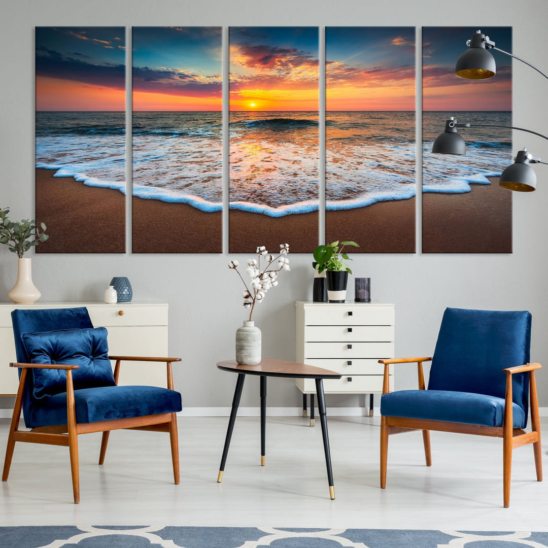 Extra Large Sunset Beach Coastal Wall Art Canvas Print for Living Room Decor