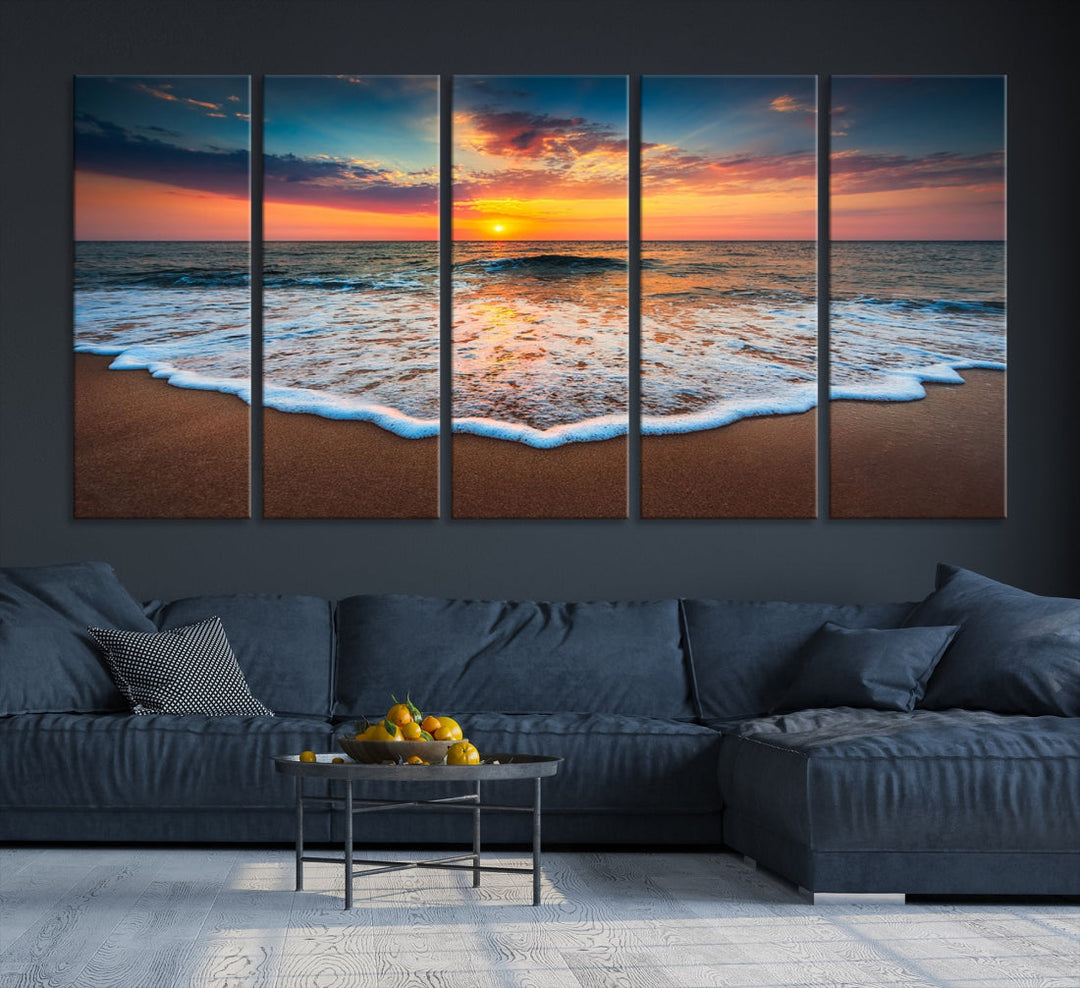 Extra Large Sunset Beach Coastal Wall Art Canvas Print for Living Room Decor